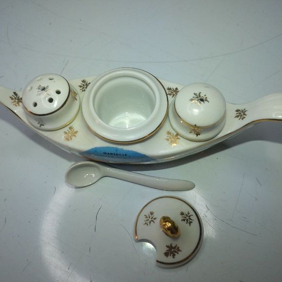 1960s vintage boat salt pepper mustard/jelly has spoon good shape what you see i - Picture 6 of 6